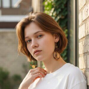 Brown Celtic Knot Leather Earring with Frosted Glass Bead